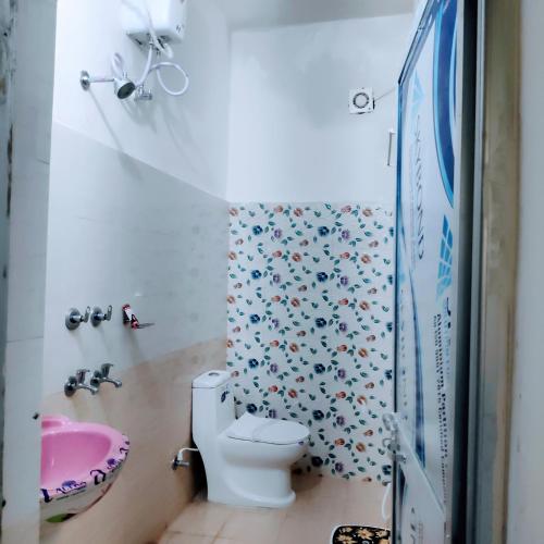 ガヤーにあるShree Ram SIA Hotel an unit of shree ram sia trading and residencyのバスルーム(トイレ、ピンクのシンク付)