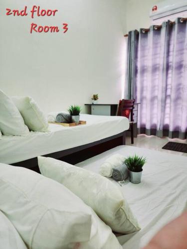 two beds in a room with plants on them at #Semenyih #cozy #BBQ in Semenyih