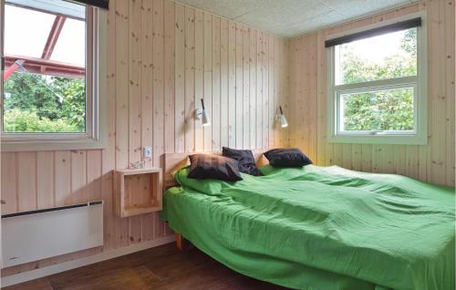 HemmetにあるStunning Home In Hemmet With 3 Bedrooms And Wifiのベッドルーム1室(緑のベッド1台、窓2つ付)
