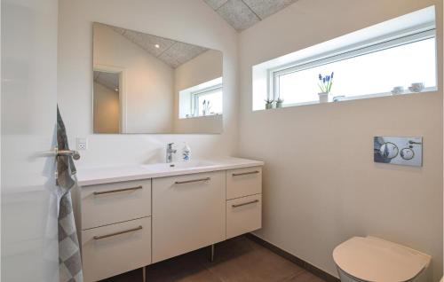 a bathroom with a sink and a mirror at Lovely Home In Juelsminde With Wifi in Juelsminde
