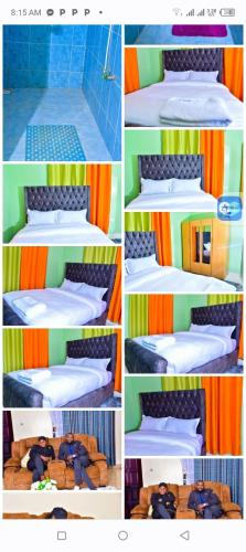 a collage of photos of a bed in a room at homestay in Eldoret