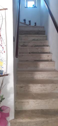 una escalera con escaleras de madera en una casa en Nicolas House, en Campiglia dʼOrcia