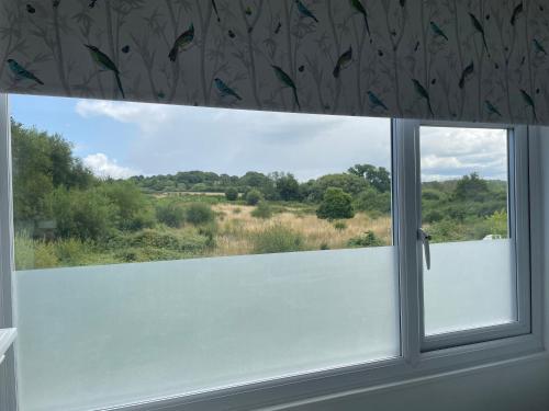 a window with a white roller blind at Woodland House B & B in Wimborne Minster