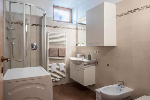 un bagno bianco con un water e un lavandino di Linslhof Apt Terlaner a Terlano