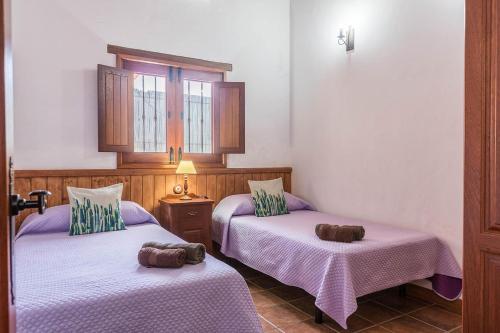 een kamer met twee bedden en een raam bij Casa costera playa de Tasarte in San Nicolás