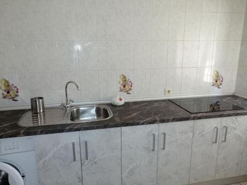 a kitchen with a sink and a washing machine at Apartamentos Buendia in Buendía