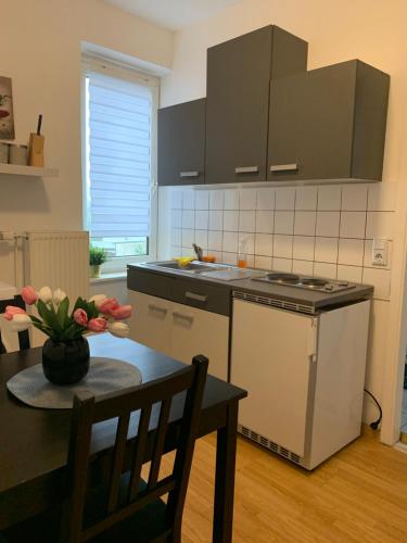 Kuchyň nebo kuchyňský kout v ubytování City Apartments direkt am Hauptbahnhof