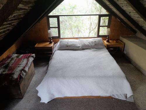 a bedroom with a large bed and a window at El Cobijo in Chocontá