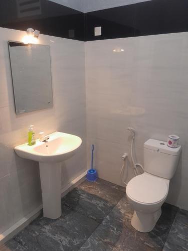 a bathroom with a white toilet and a sink at LIZI VILLA in Beruwala