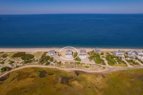 an aerial view of a house on the beach at 114 Salt Marsh Road East Sandwich Seaglass in East Sandwich