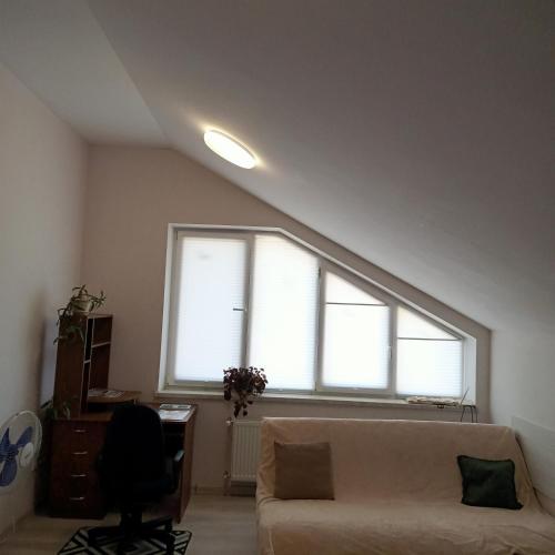 a living room with a couch and a window at Family Apartments Dorobok in Lviv