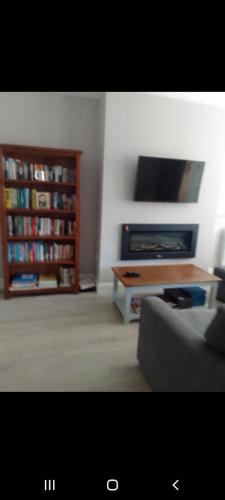 uma sala de estar com um sofá e uma estante de livros em 51 Stillorgan Gate em Stillorgan