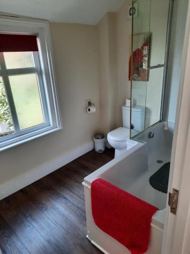 a bathroom with a tub and a toilet and a window at Stoke villas in Gosport