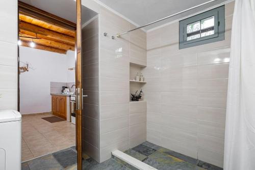 ein Bad mit einer Dusche und einem WC in der Unterkunft Pomogna house in Pemónia