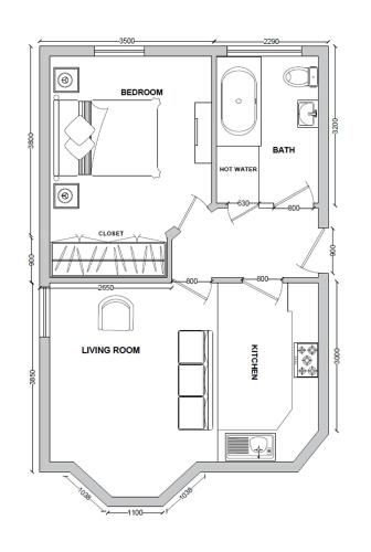 a floor plan of a tiny house at Jardine Apartment @ Cairn Dhu House in Stornoway