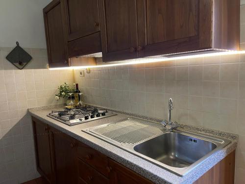 a kitchen with a sink and a stove at Agriturismo Vernianello in Poggibonsi