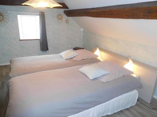 a bedroom with a large white bed with two pillows at Gîte Châteauvillain, 3 pièces, 5 personnes - FR-1-611-10 in Châteauvillain