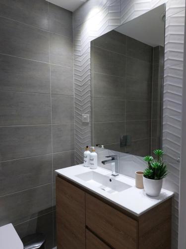 a bathroom with a sink and a mirror at Luxurious Countryside Retreat - Visit our private apartment on our acreage property! in Park Ridge
