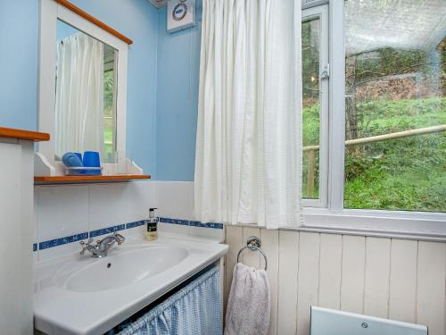 uma casa de banho com um lavatório e uma janela em Laughing Waters em Chillaton