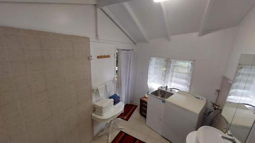 a small bathroom with a toilet and a sink at Are Tamareni River Studio in Avarua