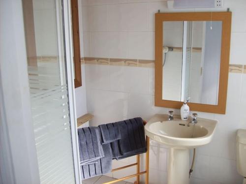 a bathroom with a sink and a mirror at Benvoy House apartment in Annestown