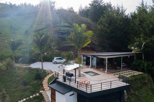 an aerial view of a house at Laze Lake Guatape in El Peñol