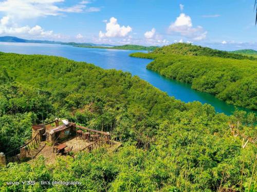 an aerial view of a river in the jungle at Sanctuaria Treehouses Busuanga in Busuanga