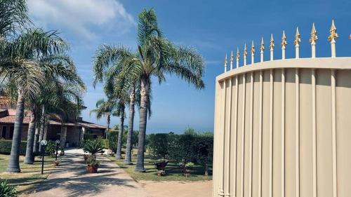 Ciaramiti的住宿－B&B Casale Pietrantica Tropea，一组棕榈树,位于一座建筑旁边