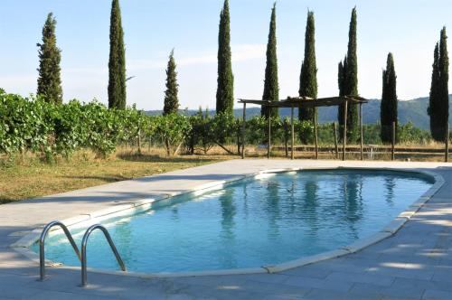 una piscina con árboles en el fondo en La Capretta Country House, en Parrano