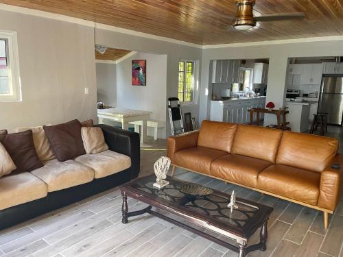 ein Wohnzimmer mit einem Sofa und einem Couchtisch in der Unterkunft Winfield Manor home in Governors Harbour