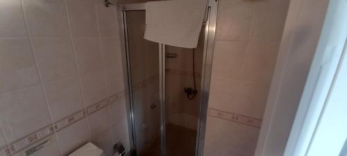 een douche met een glazen deur in de badkamer bij Sea Villa Apart in Fethiye