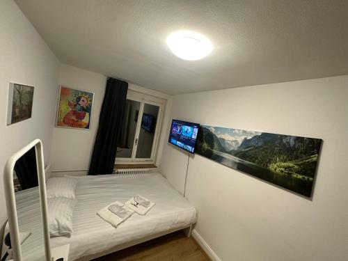 a bedroom with a bed and a tv on the wall at NTN HOUSE in St. Gallen