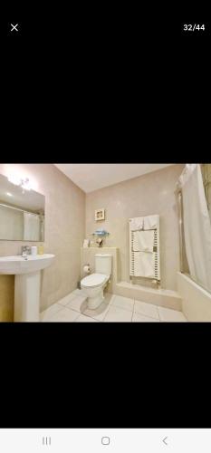 a bathroom with a sink and a toilet and a tub at Liffey Suites in Dublin