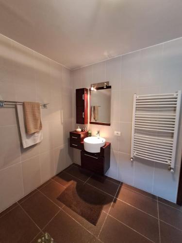 a bathroom with a sink and a mirror at Casa verde 2 in Pantelimon