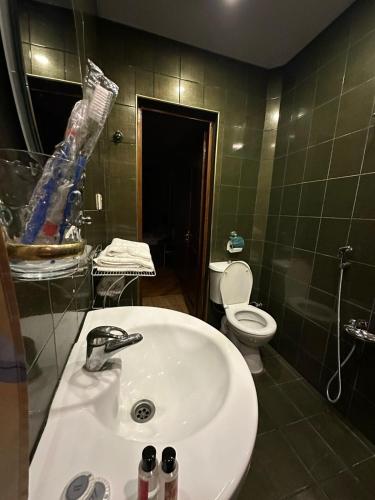 a bathroom with a sink and a toilet at Nur Hotel & Terrace Cafe in Baku