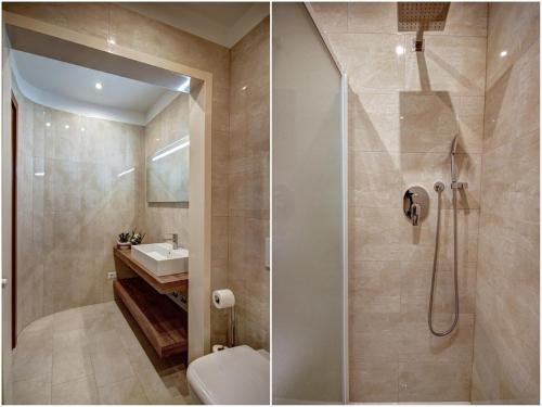 ミラノにあるMilanRentals - Lecco 11 Apartmentのバスルーム(シャワー、トイレ、シンク付)
