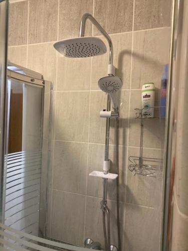 eine Dusche mit zwei Leuchten im Bad in der Unterkunft Studio Ivy in Vrnjačka Banja