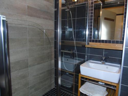 a bathroom with a sink and a shower at Appartement Châtel, 2 pièces, 4 personnes - FR-1-198-114 in Châtel