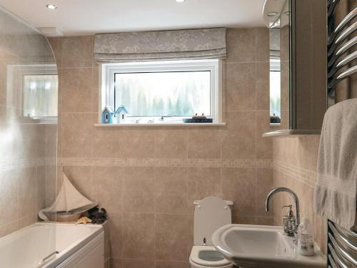 a bathroom with a sink and a toilet and a window at Tigh-na-creige in Feorlean