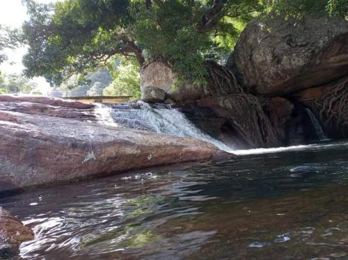 a river with a tree on the side of a waterfall at Abimansala Resort in Hunnasgiriya