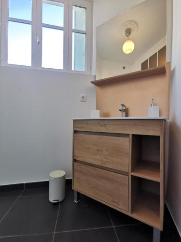 een badkamer met een wastafel en een wastafel bij Charmant appartement proche de la gare in Vichy