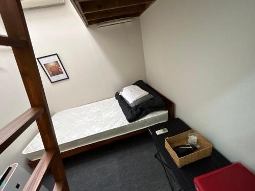 a small room with a bunk bed and a ladder at Backpackers' asakusa share house "ASAKUSAGASM" in Tokyo