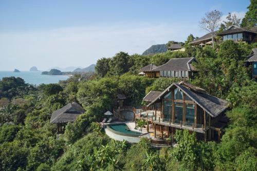 an aerial view of a resort on a hill at Six Senses Yao Noi in Ko Yao Noi