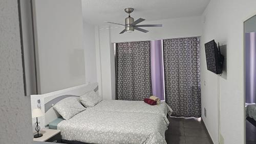a bedroom with a bed and a ceiling fan at Apartamento Málaga Port in Málaga