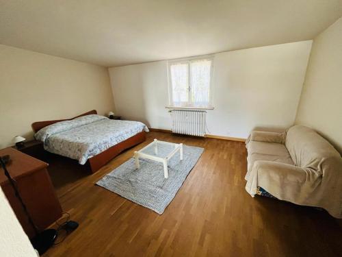 1 dormitorio con sofá, cama y mesa en Casa Romana, en Spinetta Marengo