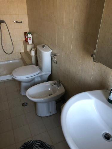 La salle de bains est pourvue de 2 toilettes et d'un lavabo. dans l'établissement Kris's apartment, à Lezhë
