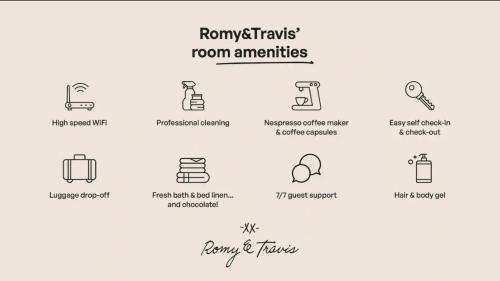 a set of line icons of room amenities at Highest Five by Romy&Travis in Bruges