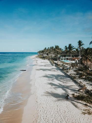 a sandy beach with palm trees and the ocean at Yapak Beach Villas in San Isidro