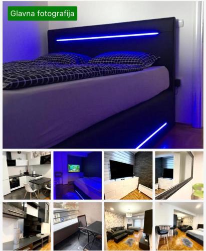 a collage of pictures of a bed in a room at Apartman CITY CENTER 3-šetalište in Prijedor
