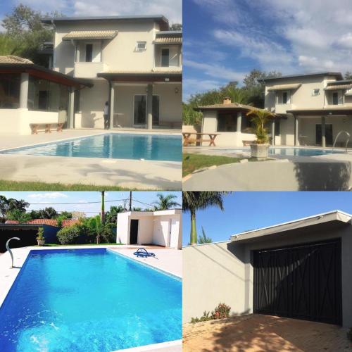 quatro fotos de uma casa e uma piscina em Chacara La Bela em Indaiatuba